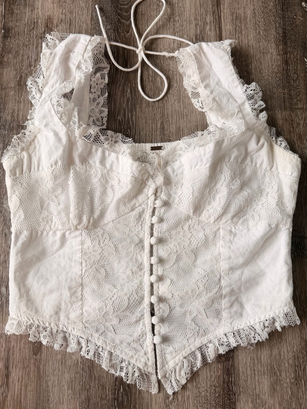 Free People White Lace Corset Crop Top - Picture 1 of 6